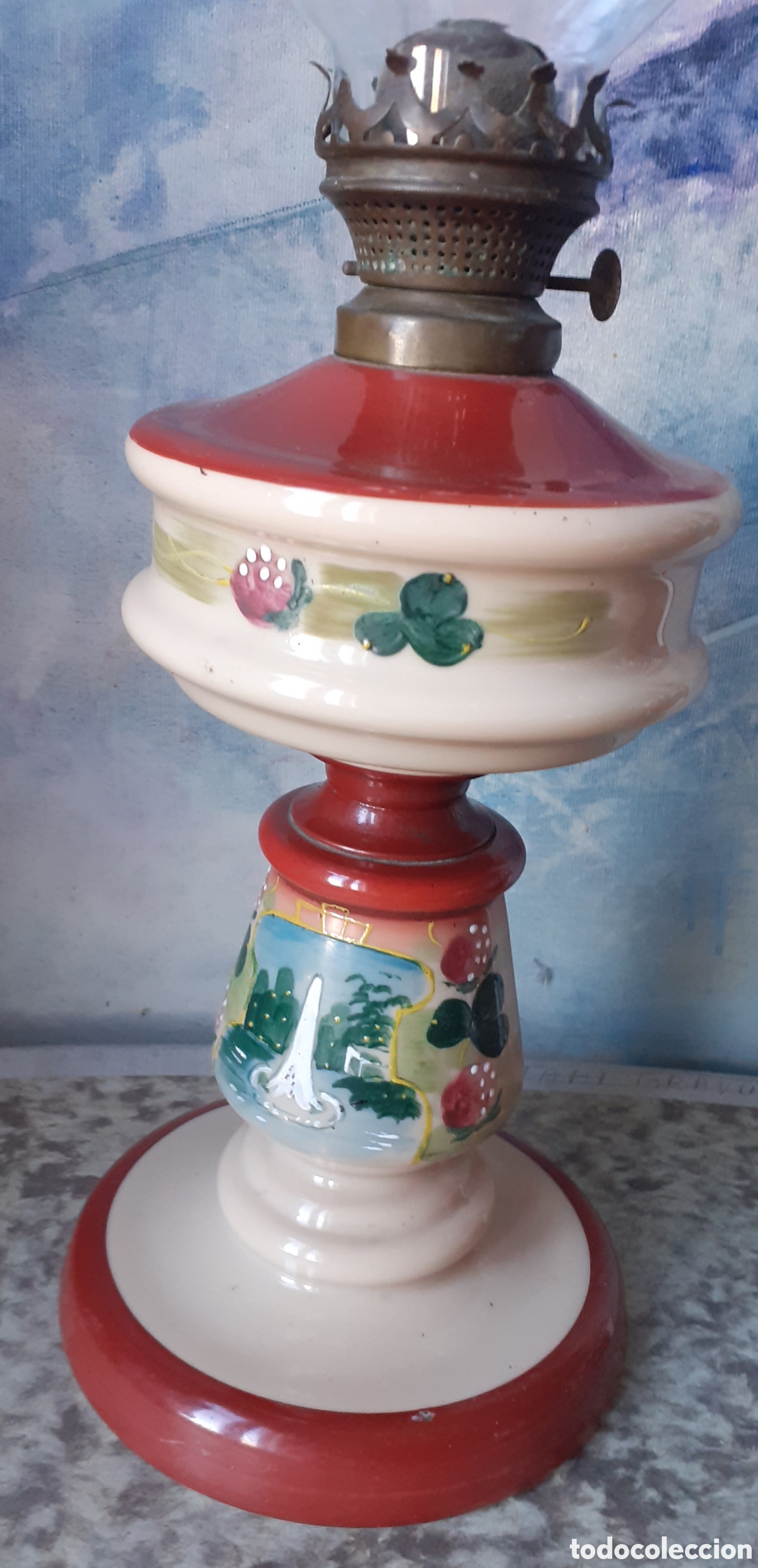 Antig&uuml;edades: Quinque opalina con chamin&eacute; - 55cm altura - Foto 1
