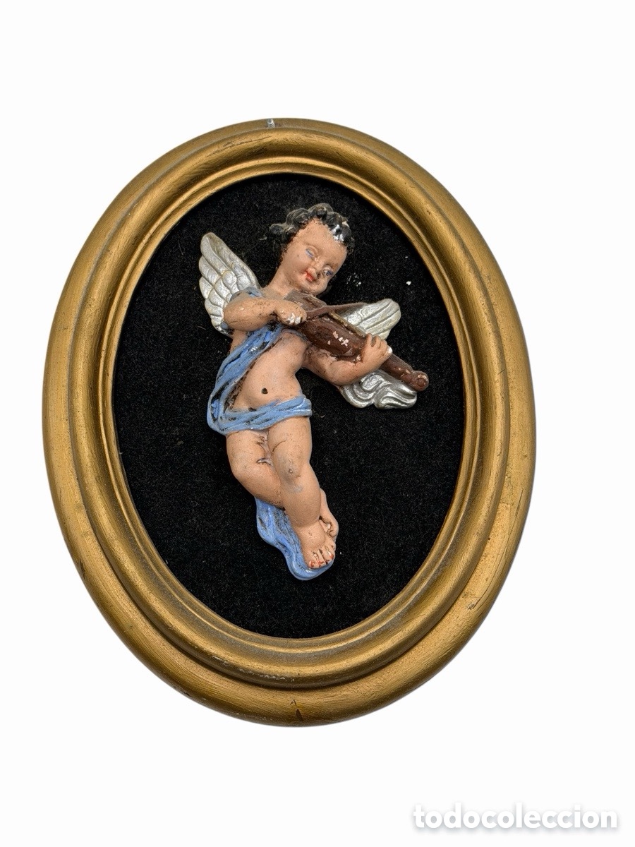 Antiques: Antiguo cuadro con querub&iacute;n de escayola