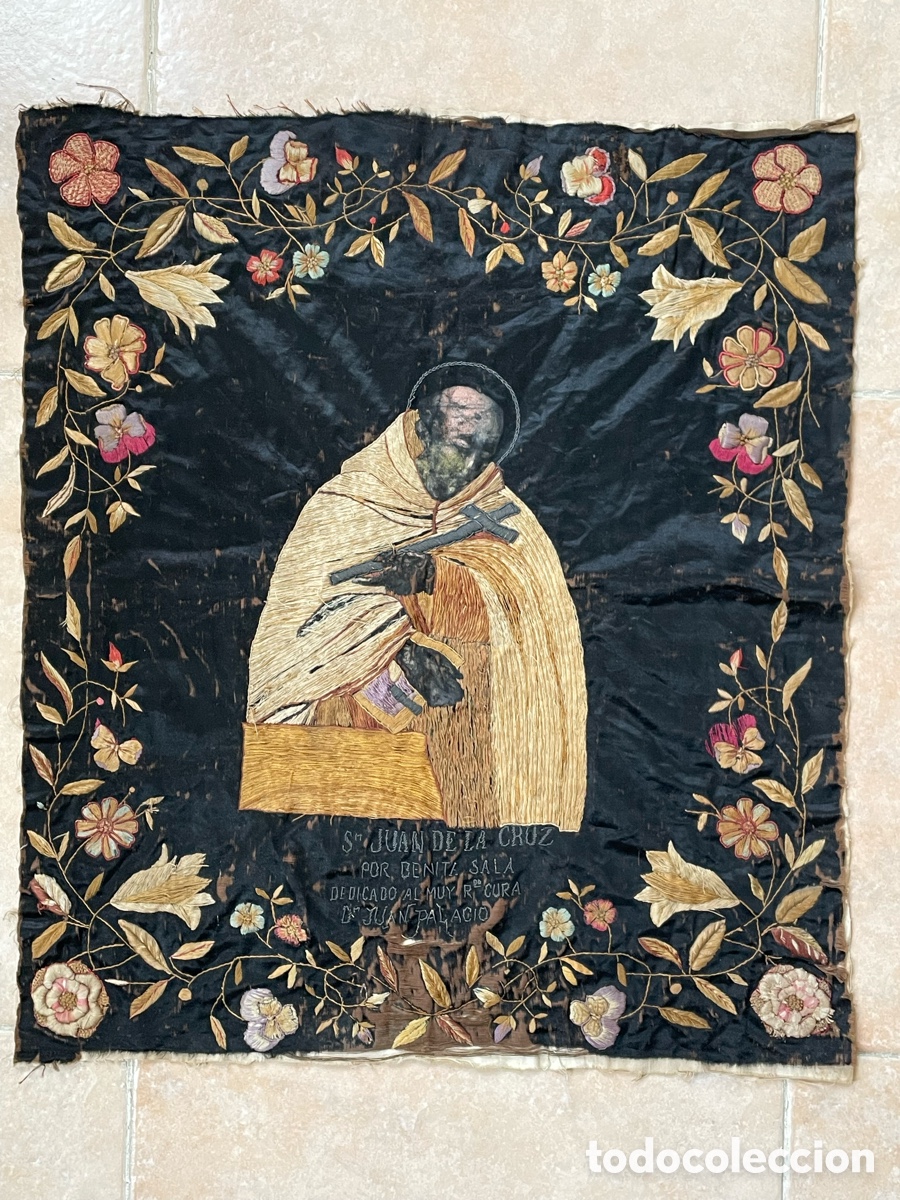 Antiguidades: Pa&ntilde;o religioso antiguo bordado a mano. San Juan de la Cruz.