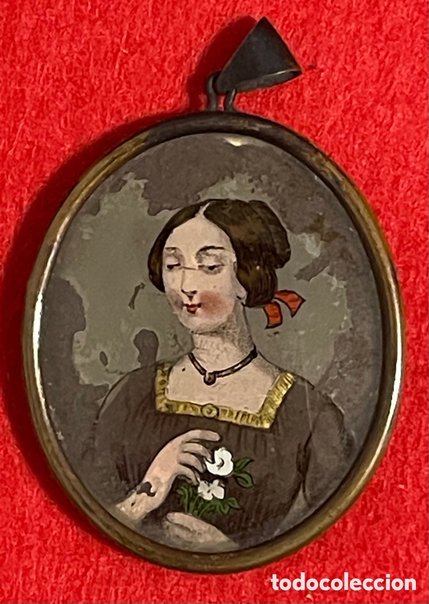 Antiques: Preciosa miniatura en forma de colgante antiguo, pintado sobre cristal.