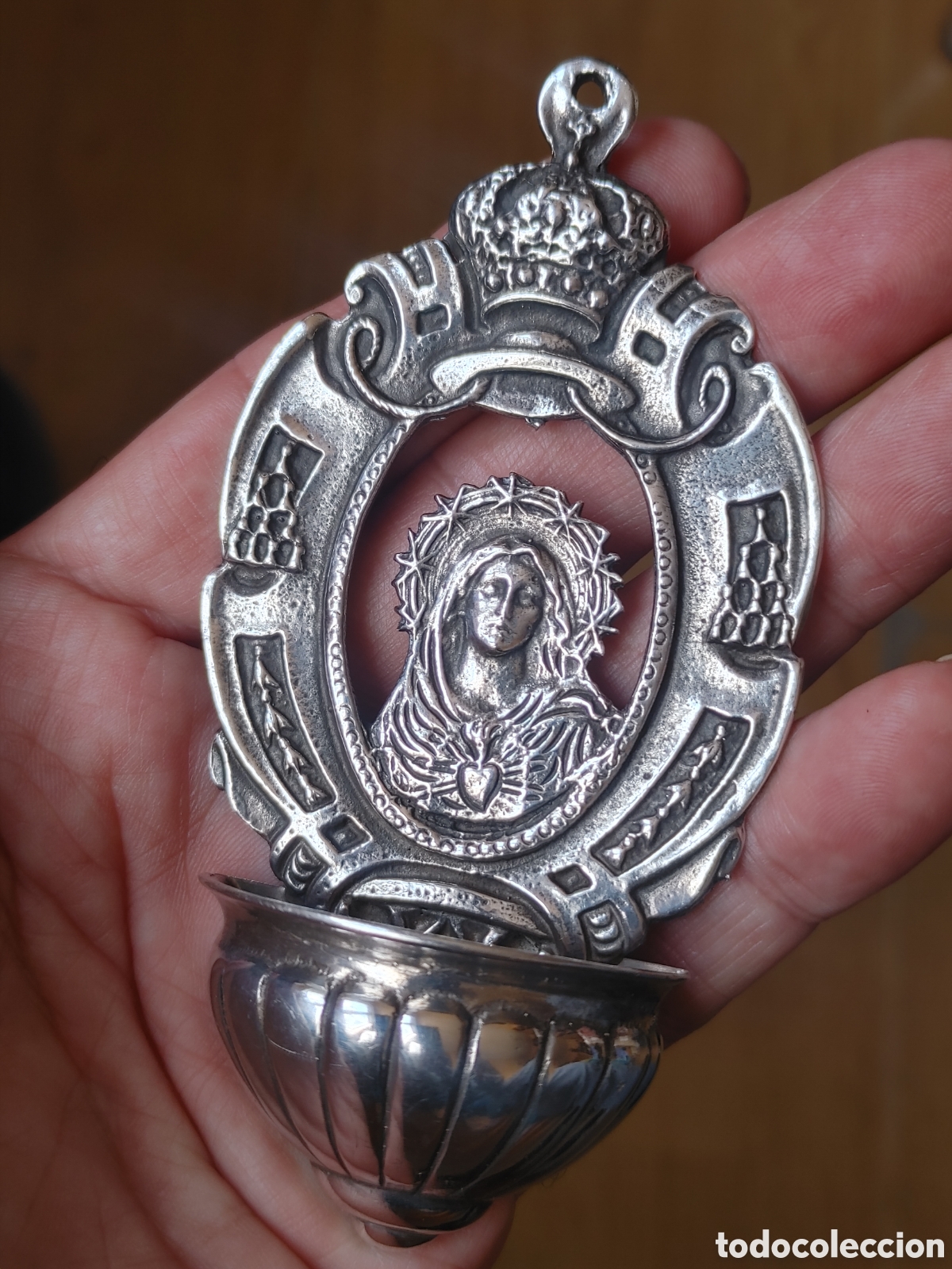 Antig&uuml;edades: Benditera en plata 925. - Foto 5