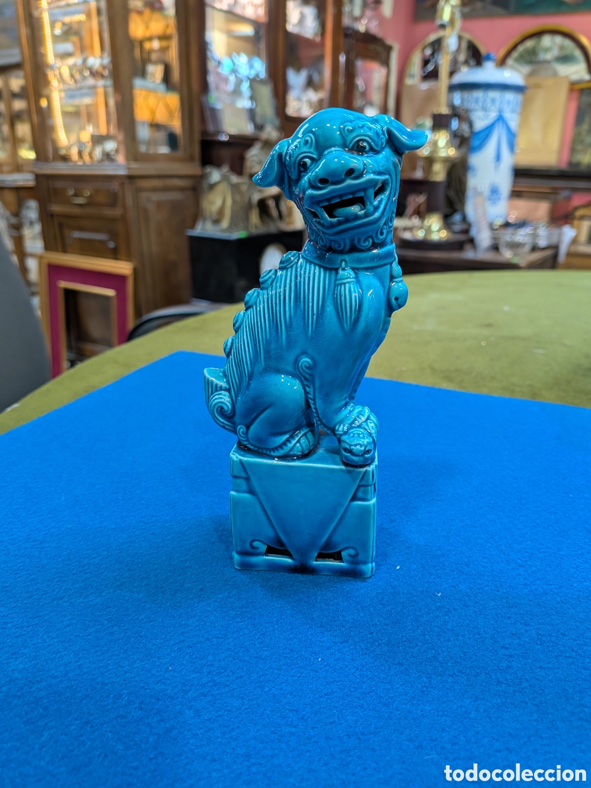 Antig&uuml;edades: Dragon foo en porcelana azul turquesa. REF-432/2 - Foto 1