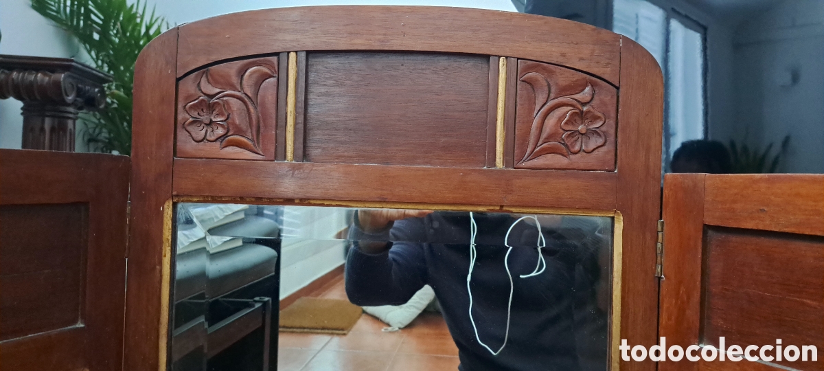 Antig&uuml;edades: ESPEJO TRIPTICO MODERNISTA VISELADO 1900 - Foto 6