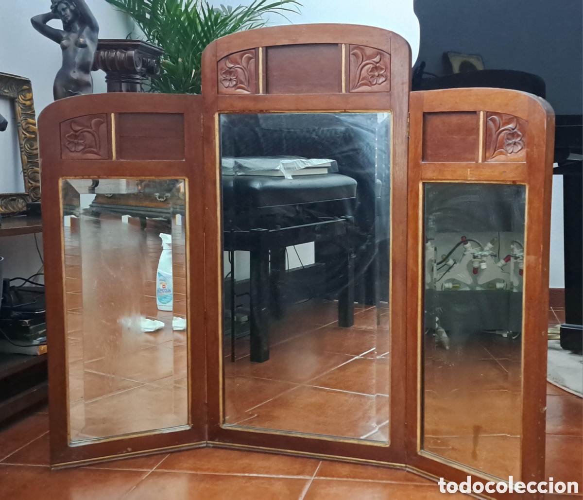Antig&uuml;edades: ESPEJO TRIPTICO MODERNISTA VISELADO 1900 - Foto 1