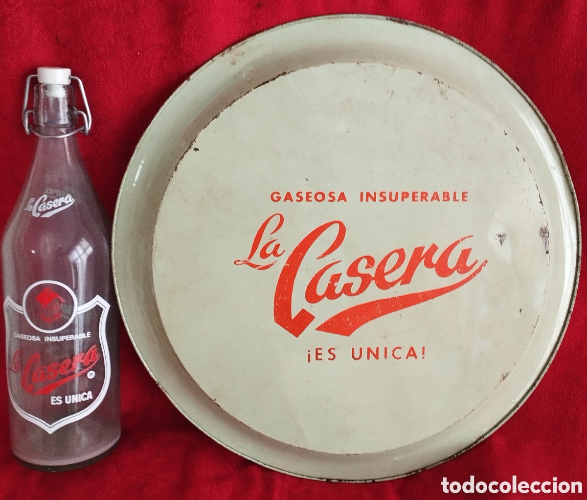 Antig&uuml;edades: Antigua Bandeja y Botella LA Casera. - Foto 7