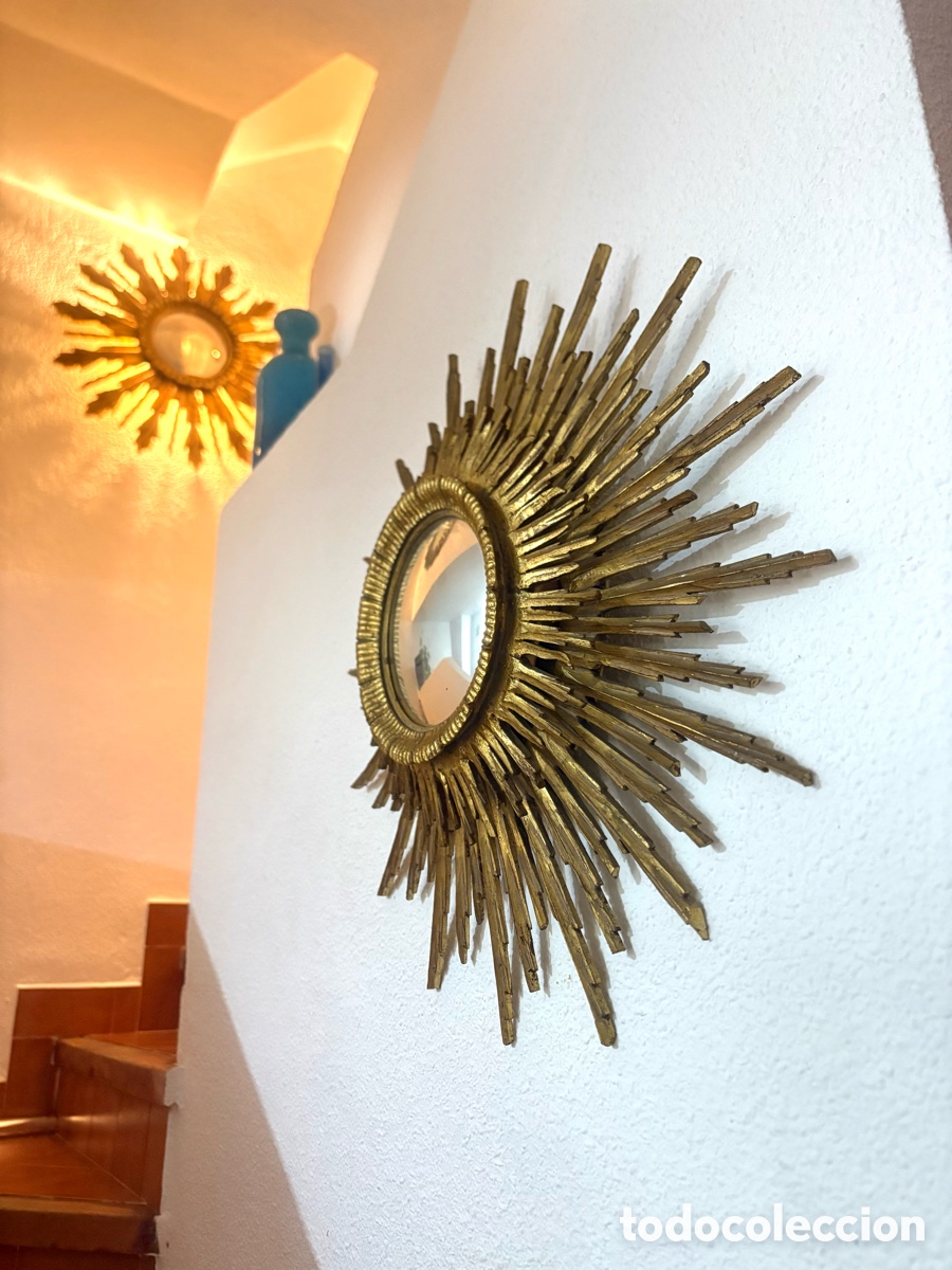 Antig&uuml;edades: ESPEJO SOL MADERA DORADA - Foto 2