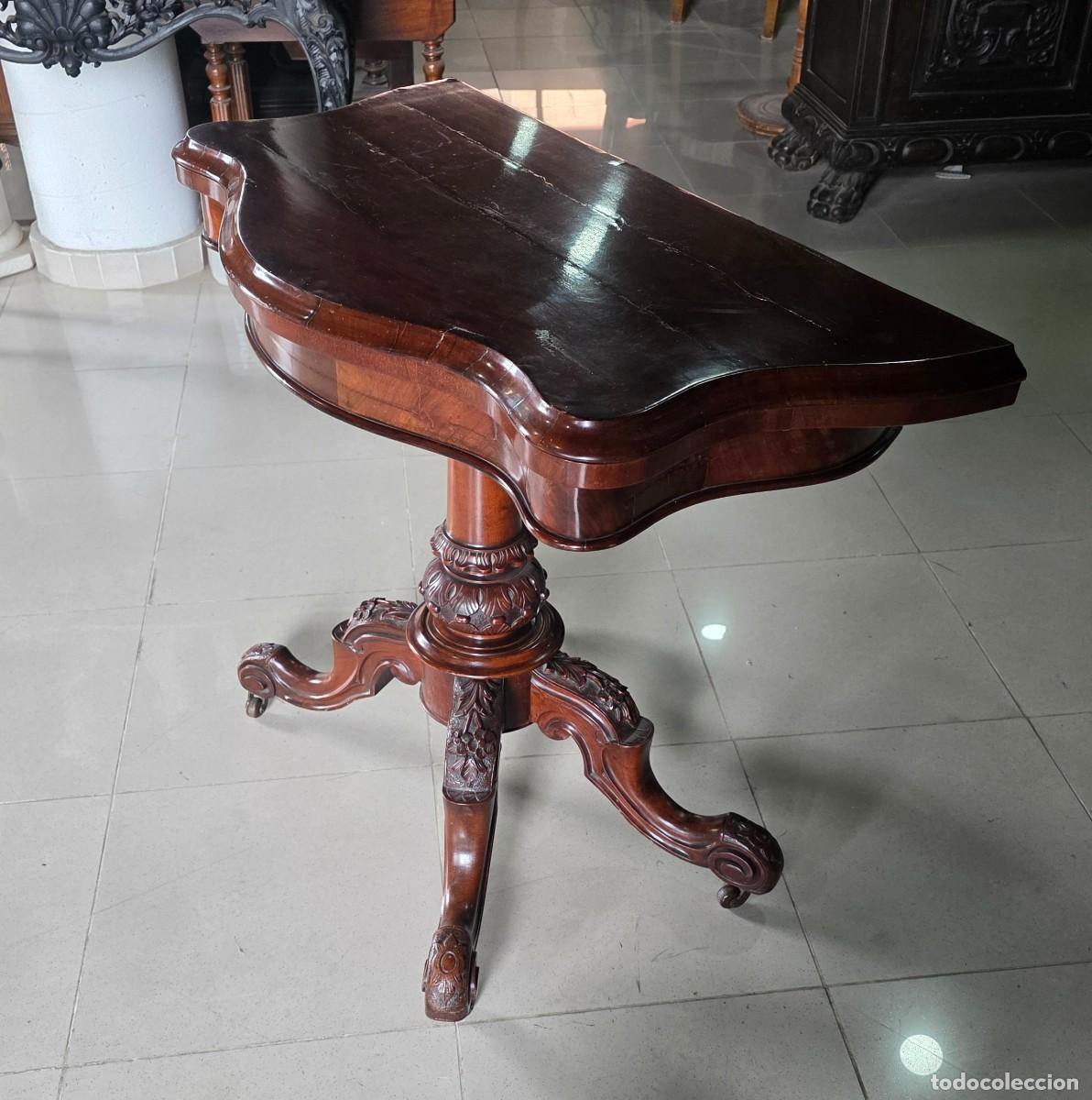 Antig&uuml;edades: Mesa de juego Isabelina de caoba - Foto 4