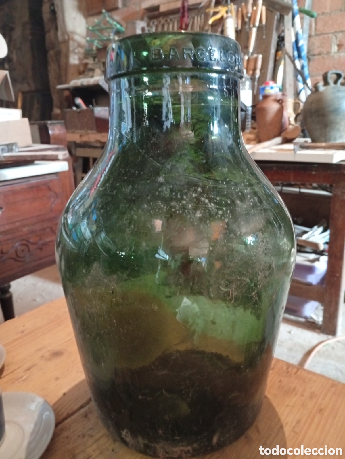 Antig&uuml;edades: Damajuana cristal verde - Foto 1