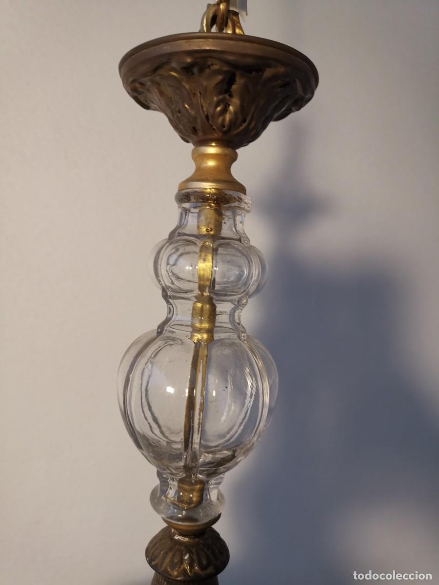Antig&uuml;edades: L&aacute;mpara antigua de opalina con tulipa original - Foto 4