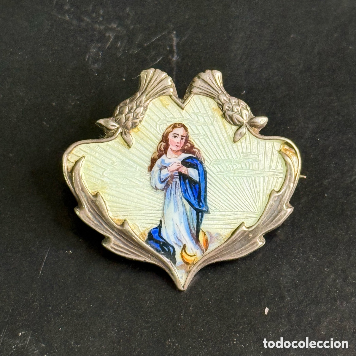 Antig&uuml;edades: Antiguo Broche Inmaculada Concepci&oacute;n - Plata y Esmaltes - Foto 2