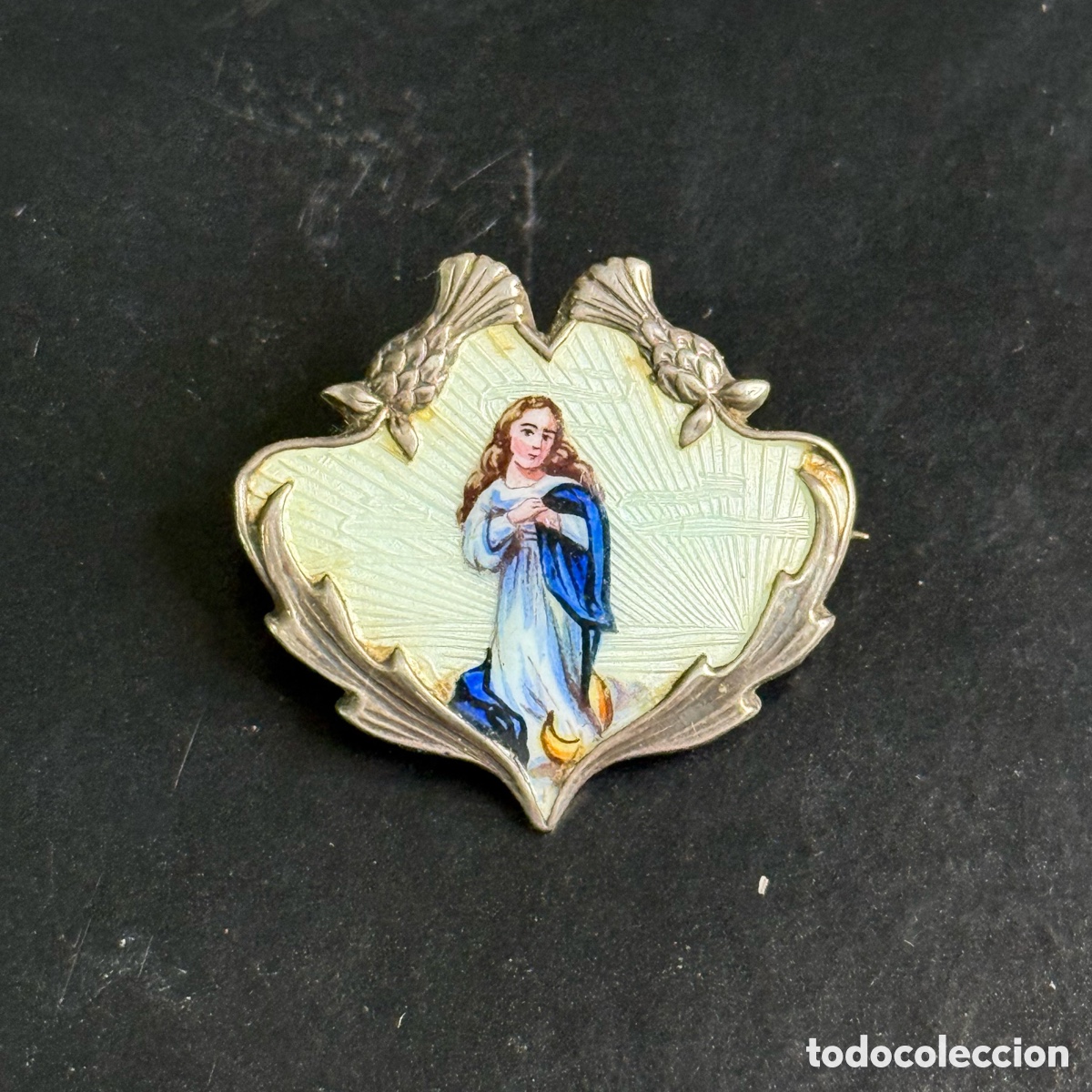 Antig&uuml;edades: Antiguo Broche Inmaculada Concepci&oacute;n - Plata y Esmaltes - Foto 1
