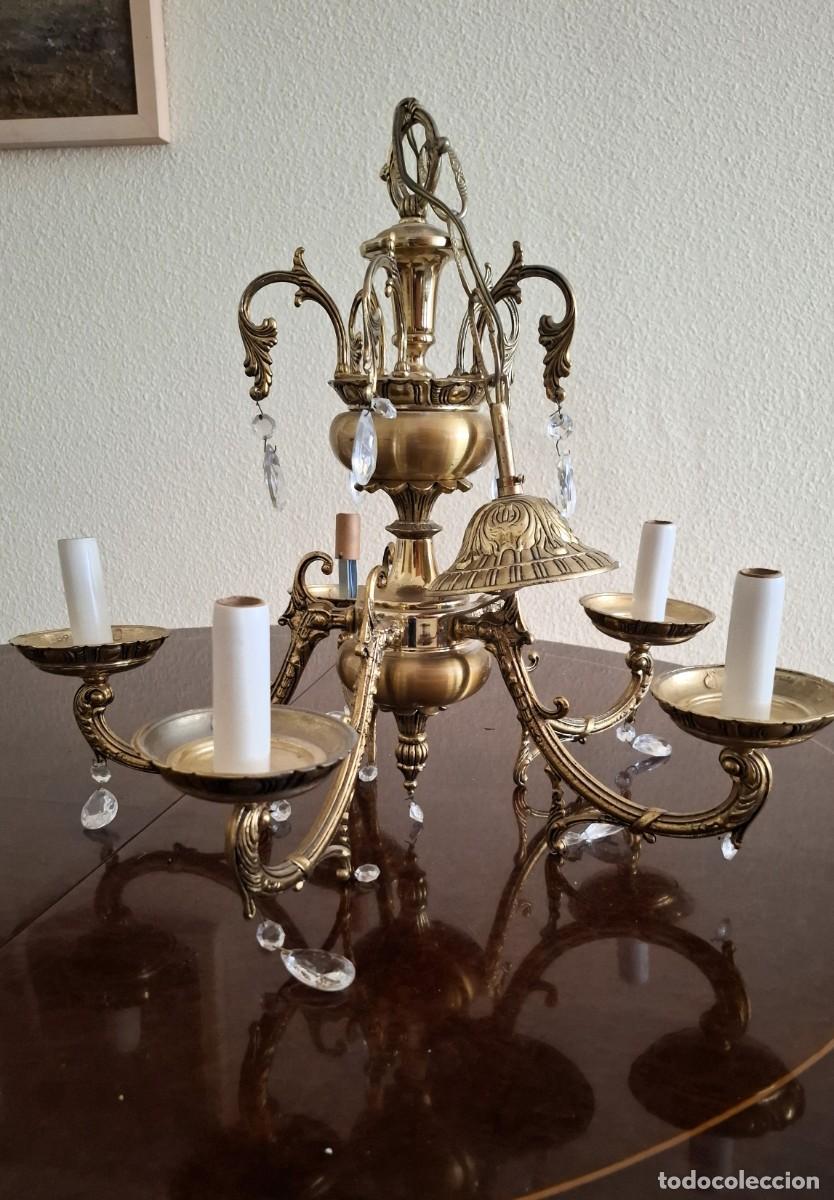 Antig&uuml;edades: Lampara de bronce dorado y cristal - Foto 1