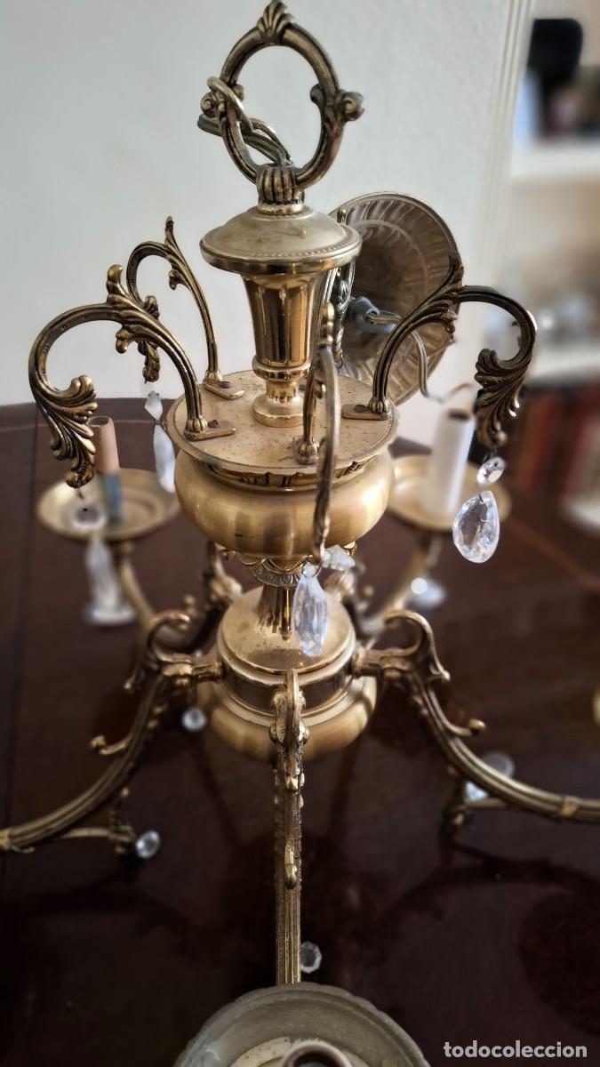 Antig&uuml;edades: Lampara de bronce dorado y cristal - Foto 4