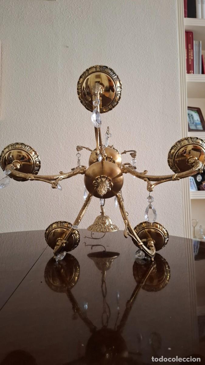 Antig&uuml;edades: Lampara de bronce dorado y cristal - Foto 6