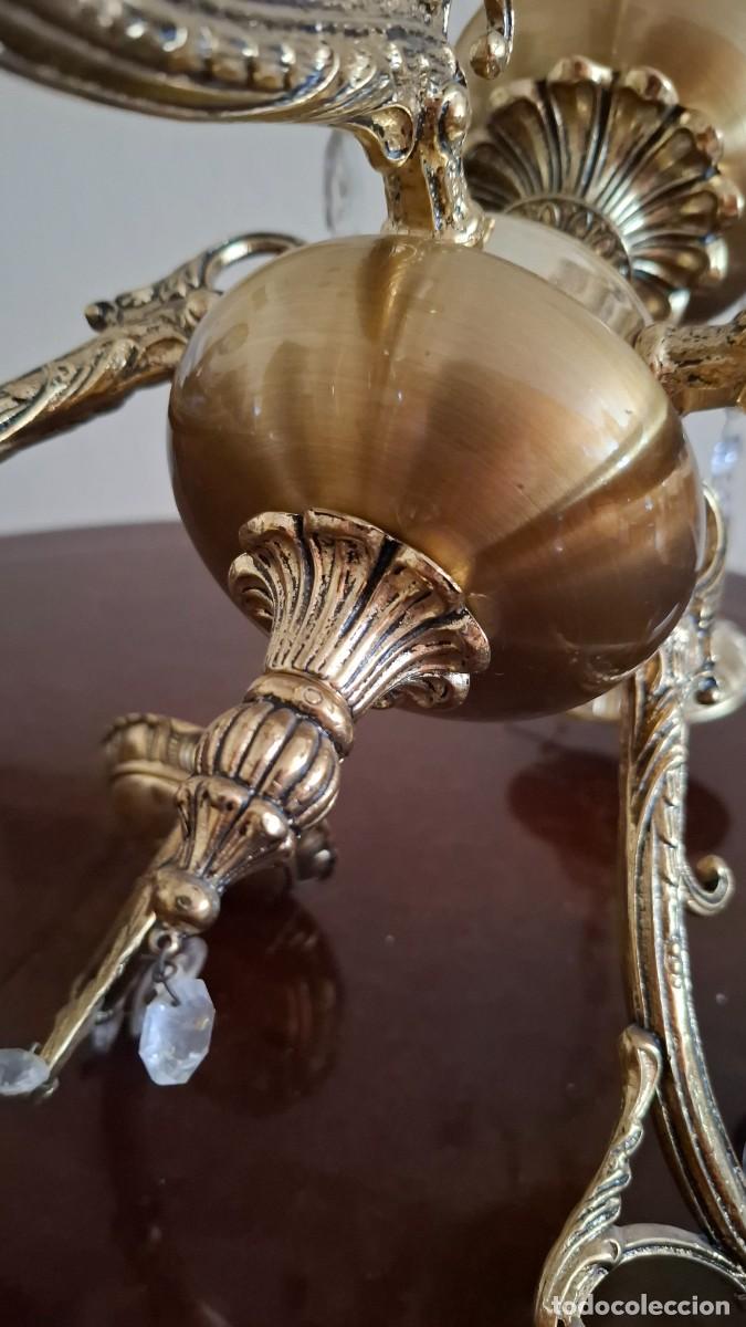 Antig&uuml;edades: Lampara de bronce dorado y cristal - Foto 7