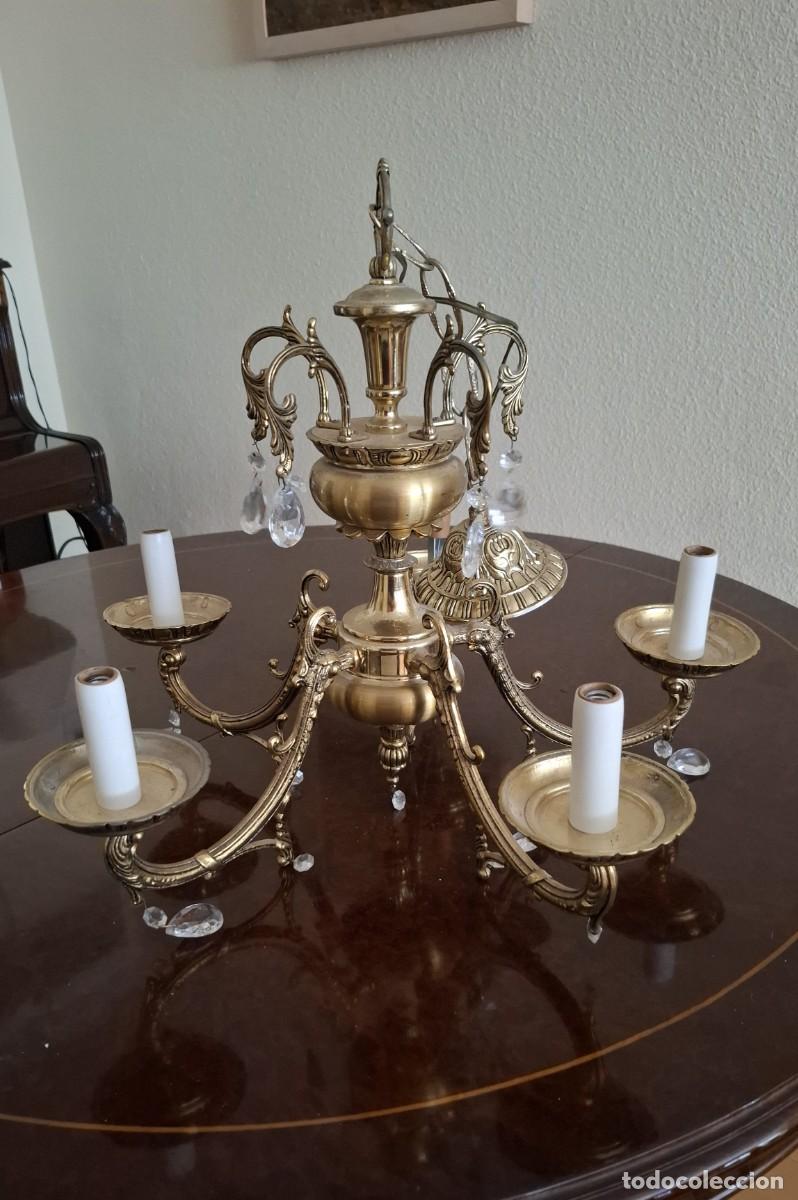 Antig&uuml;edades: Lampara de bronce dorado y cristal - Foto 8