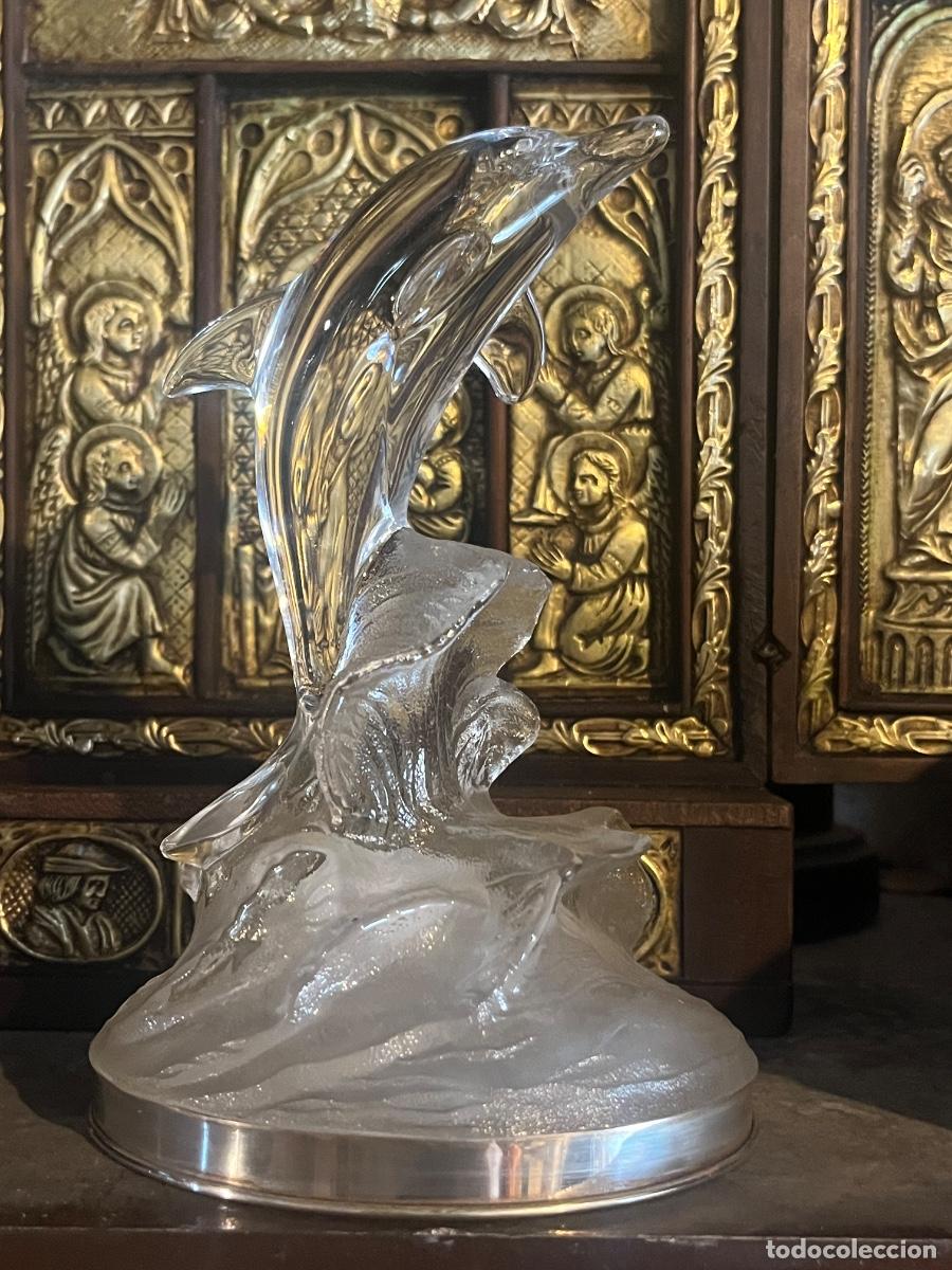 Antig&uuml;edades: DELFIN DE CRISTAL D&rsquo;ARQUES CON BASE DE PLATA 925 - Foto 3