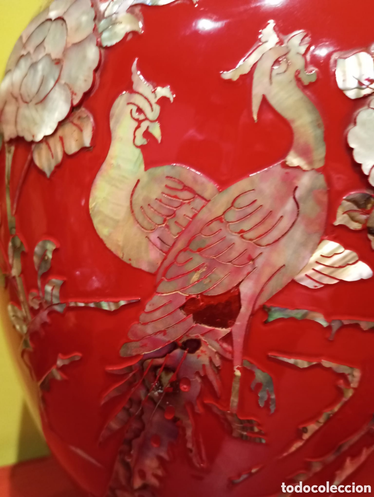 Antig&uuml;edades: JARRON COREANO LACADO EN ROJO - Foto 1