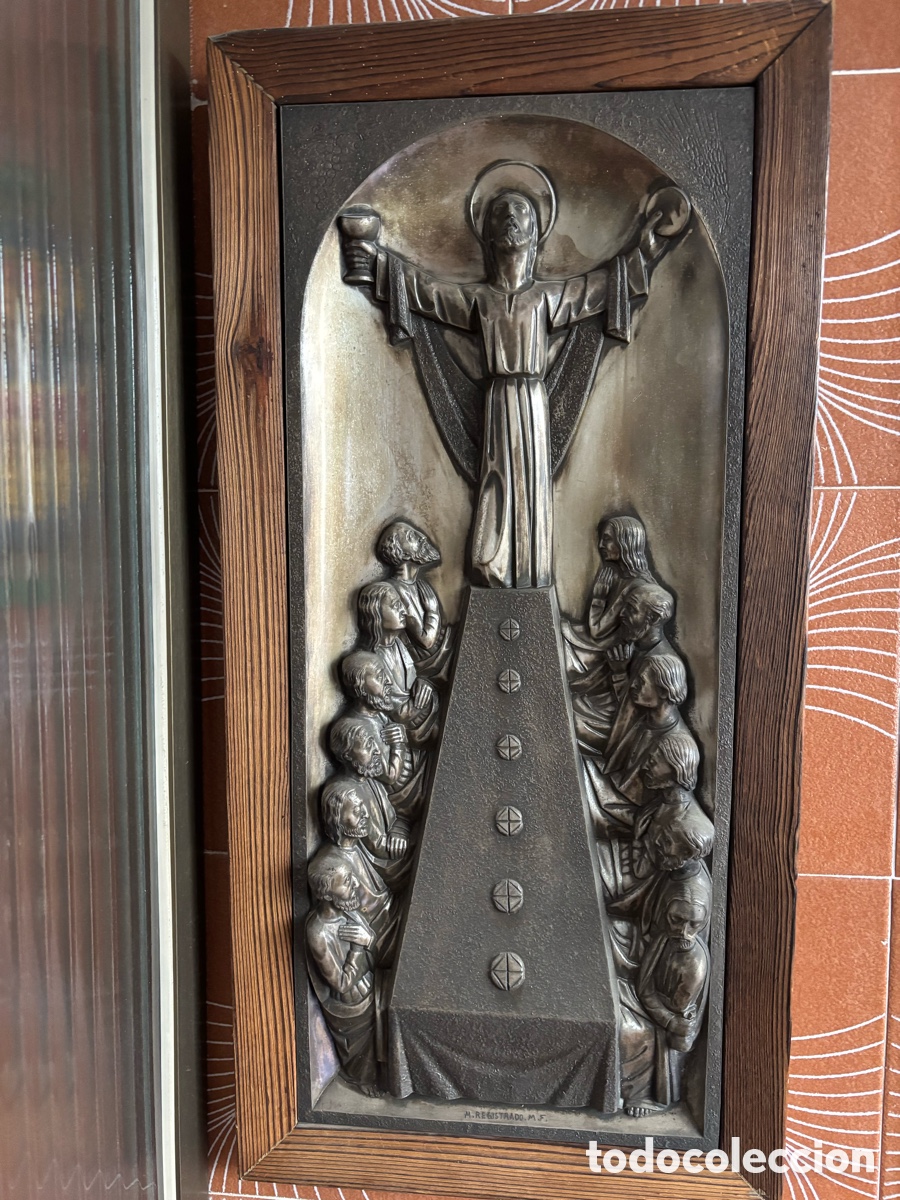 Antig&uuml;edades: CUADRO DE MADERA Y BRONCE ULTIMA CENA MAS MAR&Iacute;A - Foto 1