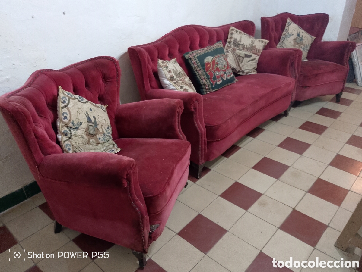 Antig&uuml;edades: Juego de sof&aacute; de terciopelo - Foto 6