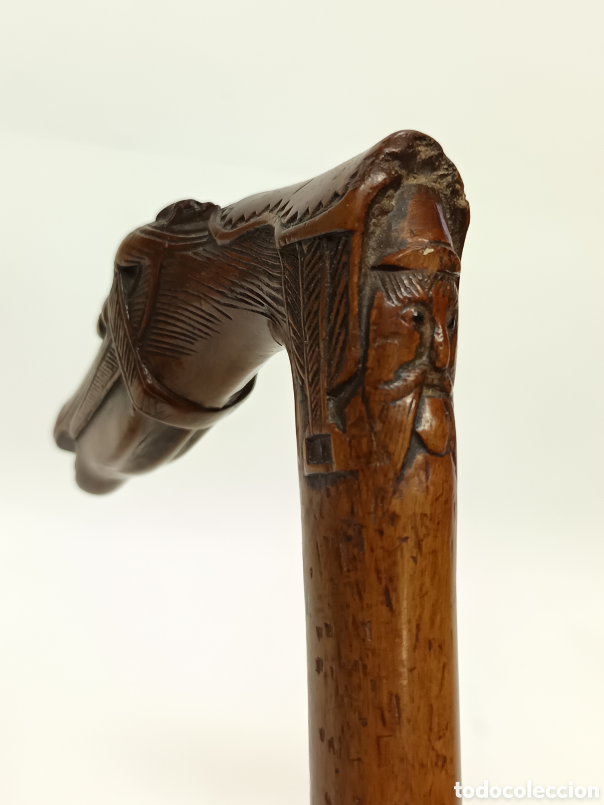 Antig&uuml;edades: Bast&oacute;n antiguo caballo tallado en madera - Foto 3