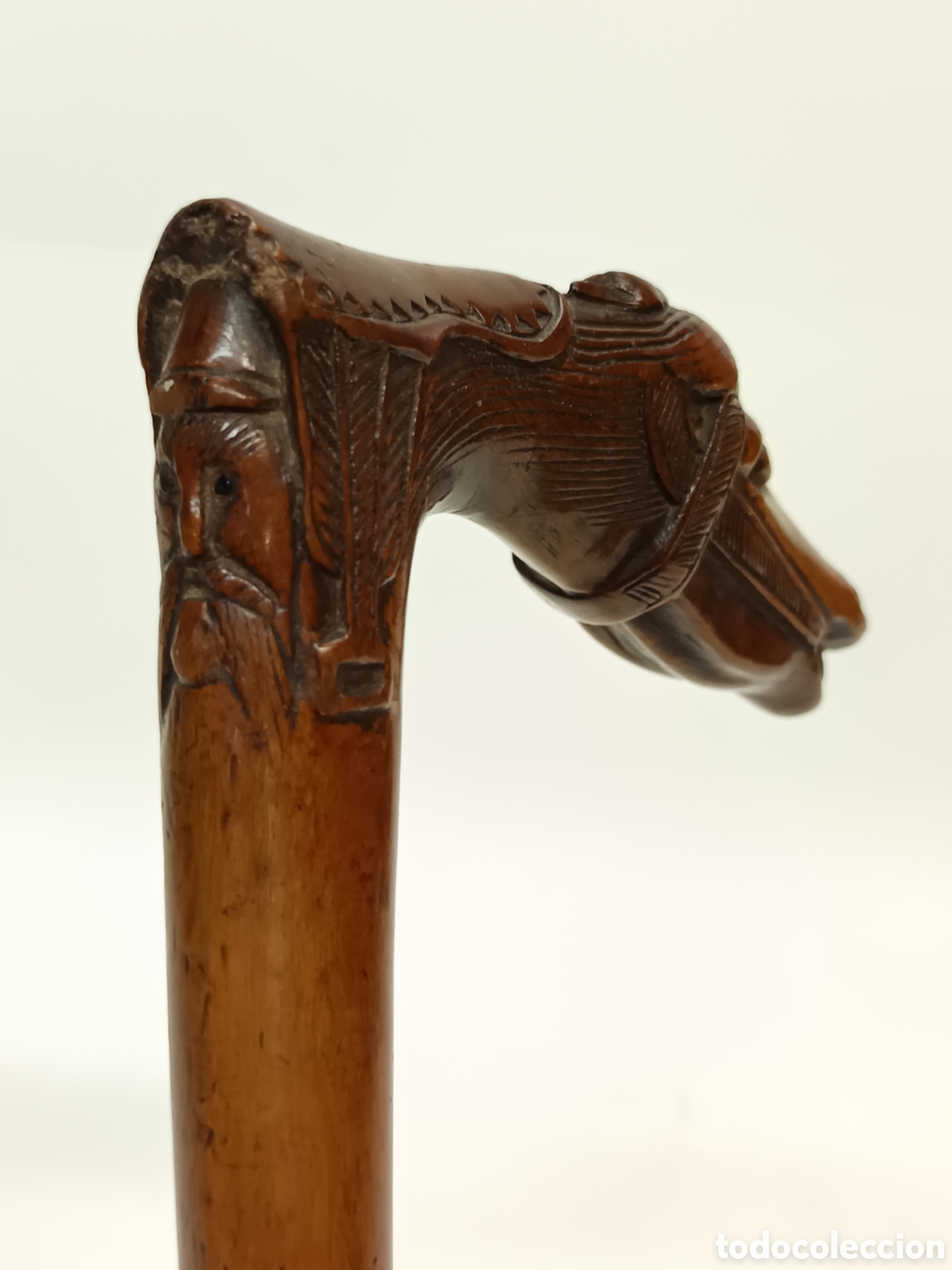 Antig&uuml;edades: Bast&oacute;n antiguo caballo tallado en madera - Foto 4