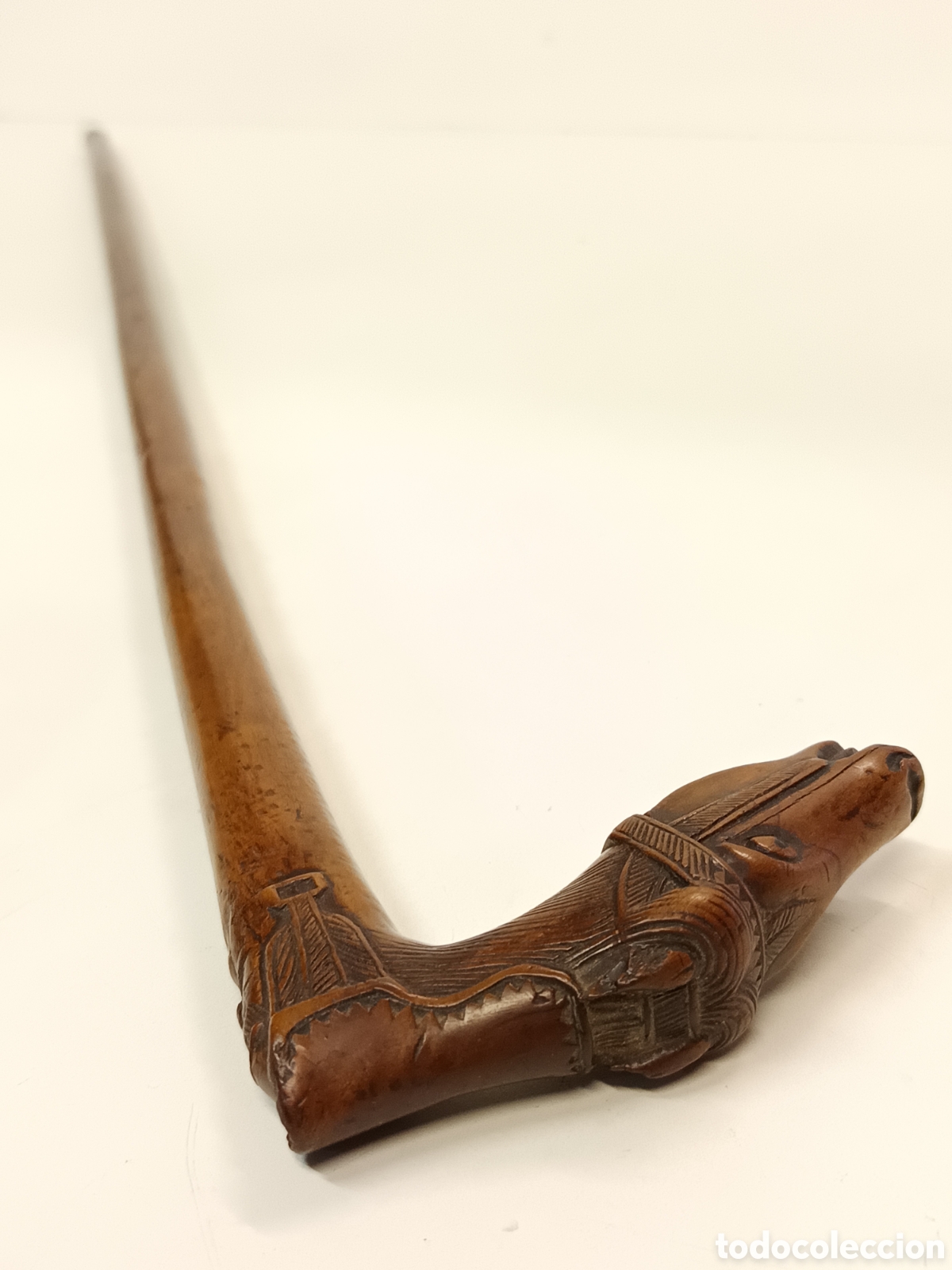 Antig&uuml;edades: Bast&oacute;n antiguo caballo tallado en madera - Foto 7