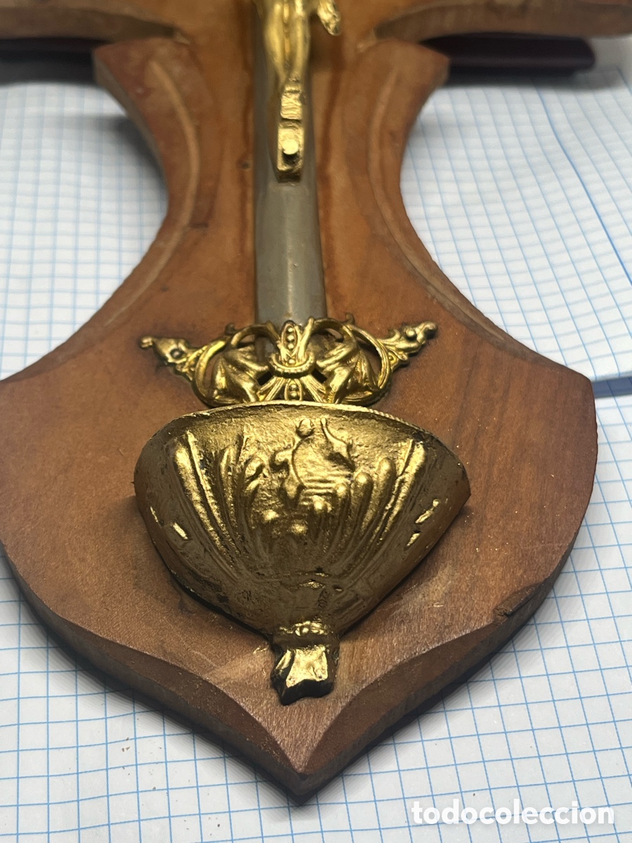 Antig&uuml;edades: ANTIGUA BENDITERA MADERA Y METALES - Foto 12