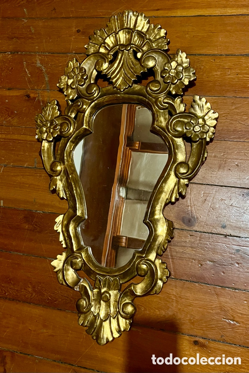 Antig&uuml;edades: Cornucopia Espejo de madera y pan de oro - Foto 2