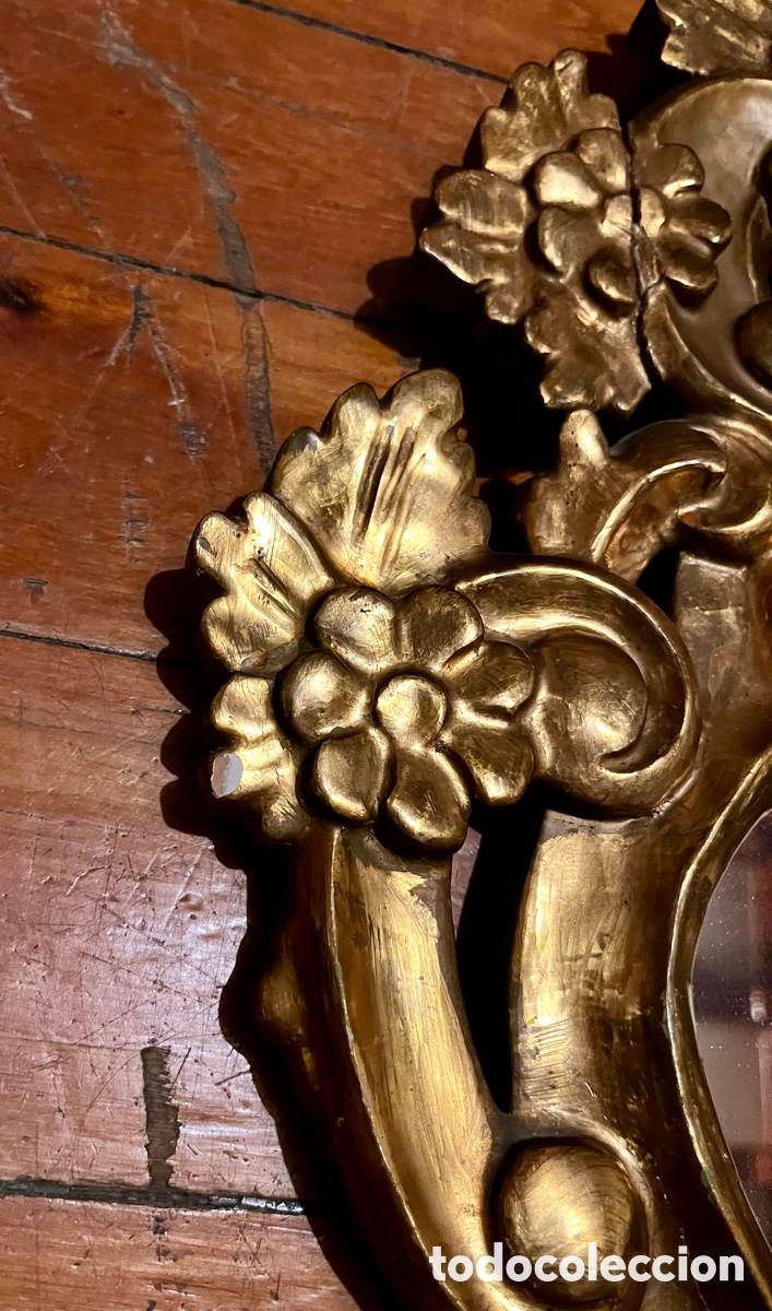 Antig&uuml;edades: Cornucopia Espejo de madera y pan de oro - Foto 3