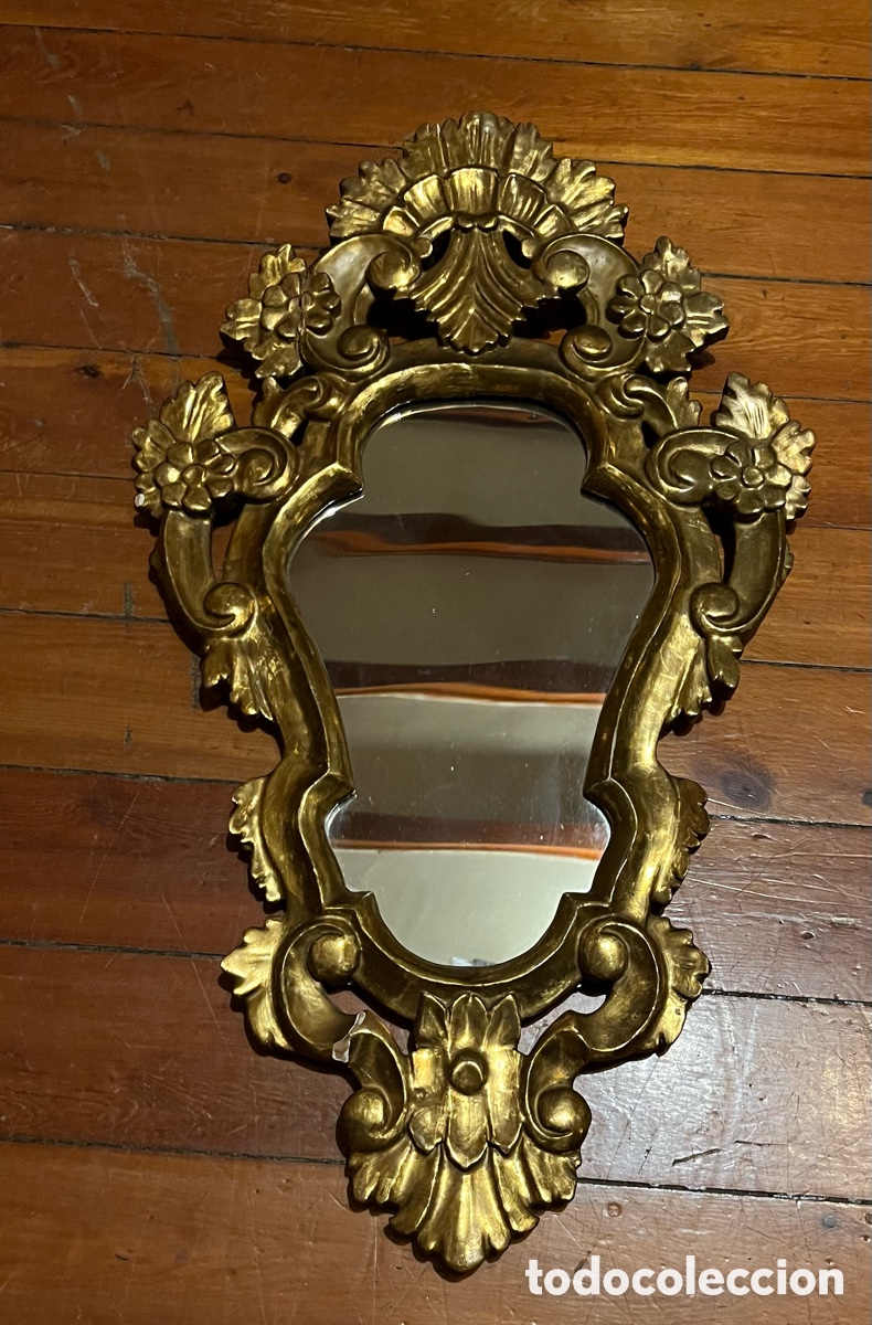 Antig&uuml;edades: Cornucopia Espejo de madera y pan de oro - Foto 1