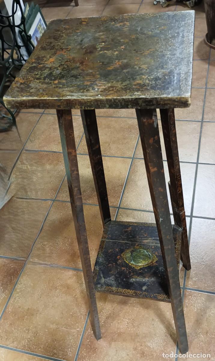 Antig&uuml;edades: PEDESTAL ANTIGUO DE MADERA PINTADO - Foto 1