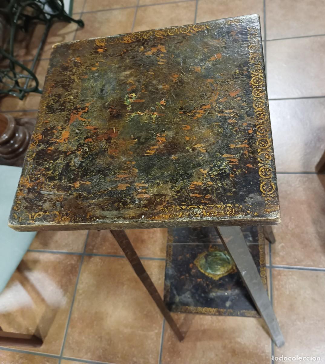 Antig&uuml;edades: PEDESTAL ANTIGUO DE MADERA PINTADO - Foto 2