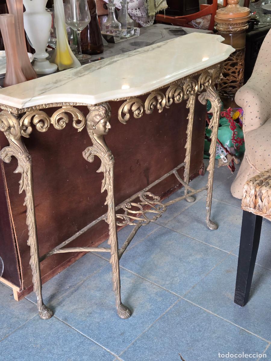 Antig&uuml;edades: consola de bronce y marmol - Foto 1