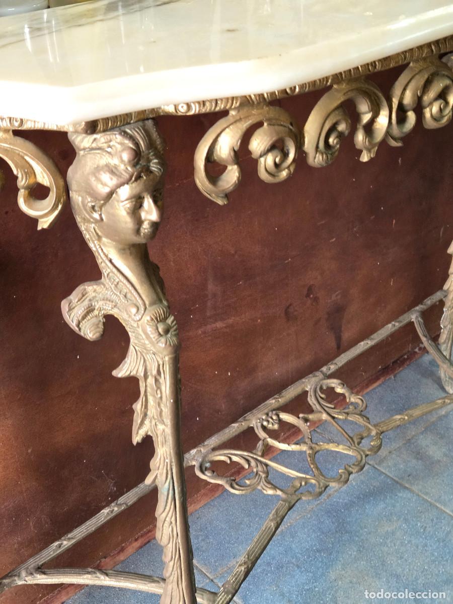 Antig&uuml;edades: consola de bronce y marmol - Foto 4