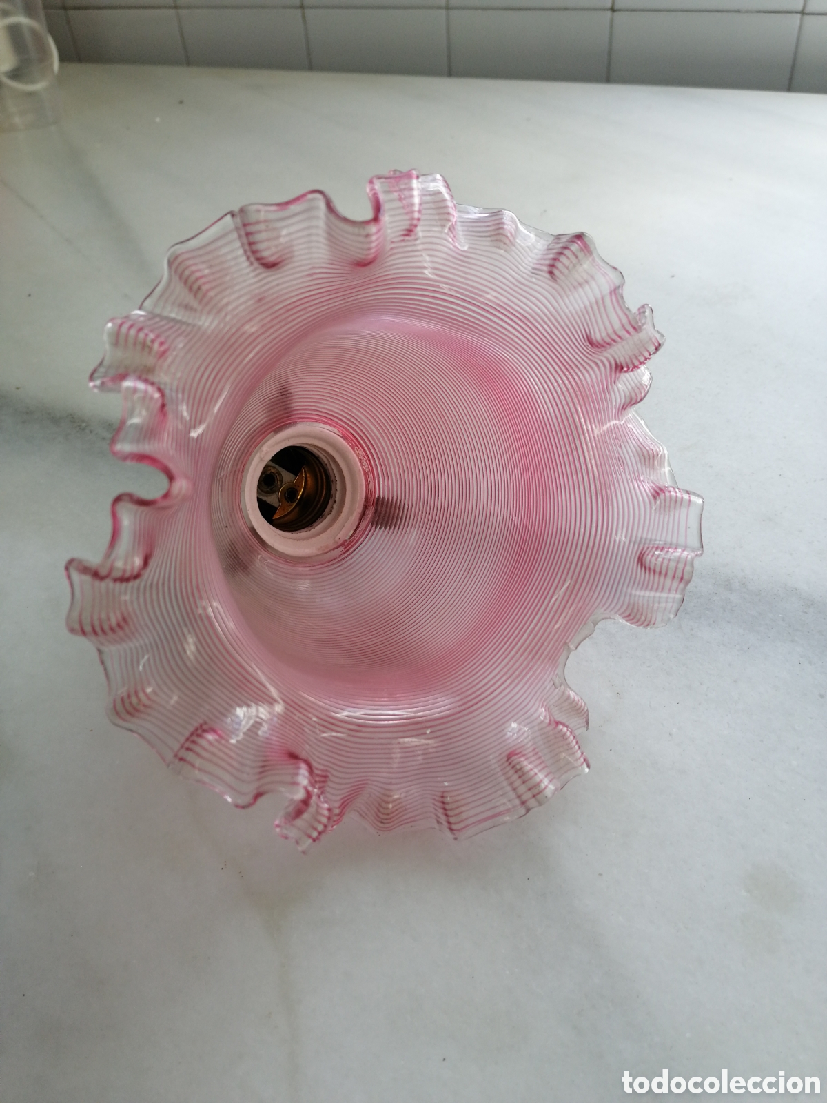 Antig&uuml;edades: Tulipa de cristal rizado rosa - Foto 2