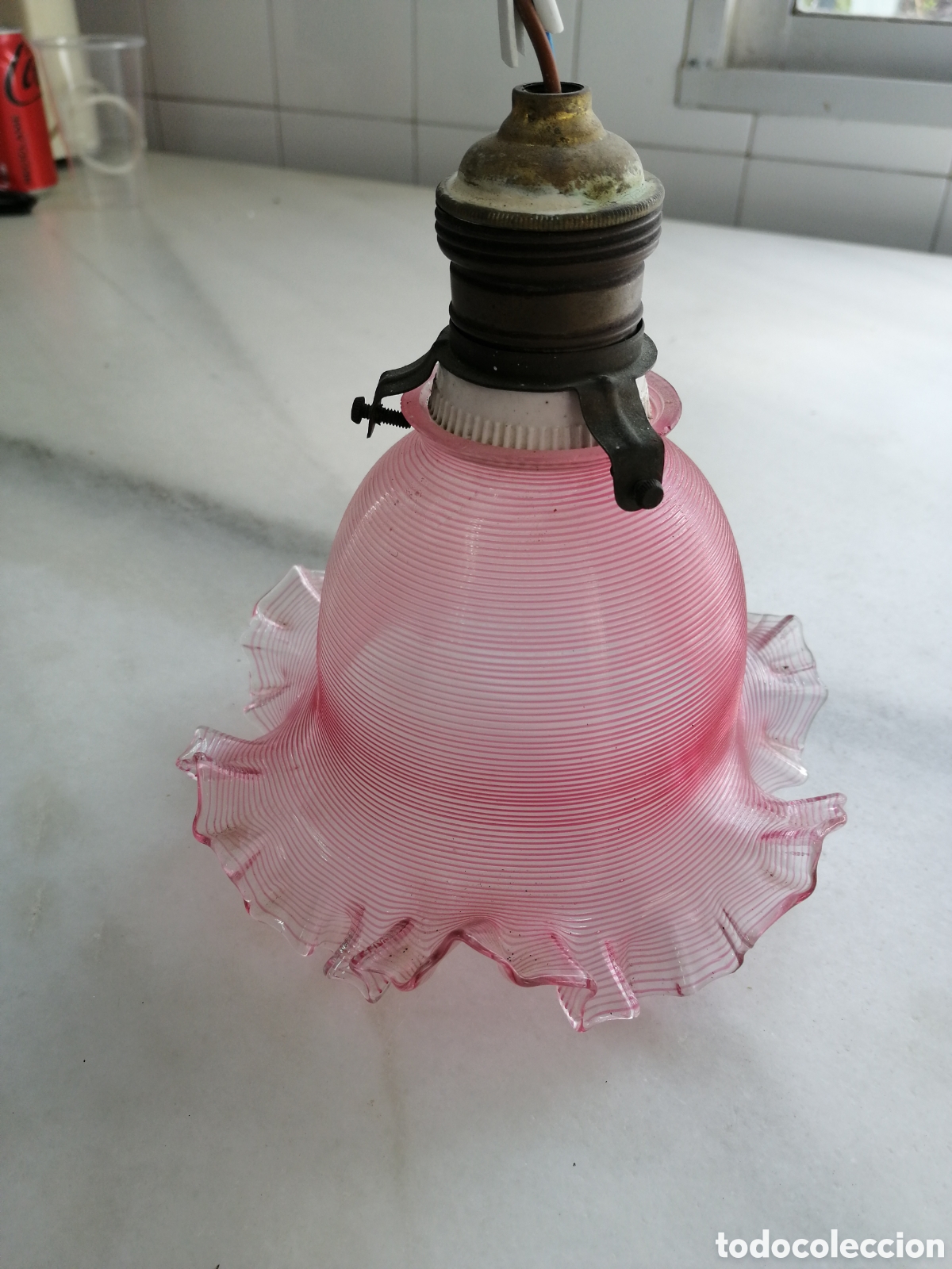 Antig&uuml;edades: Tulipa de cristal rizado rosa - Foto 1