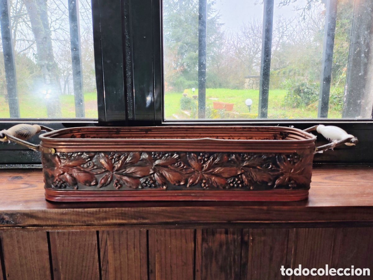 Antig&uuml;edades: Antiguo macetero de cobre con asas cer&aacute;micas - Foto 1