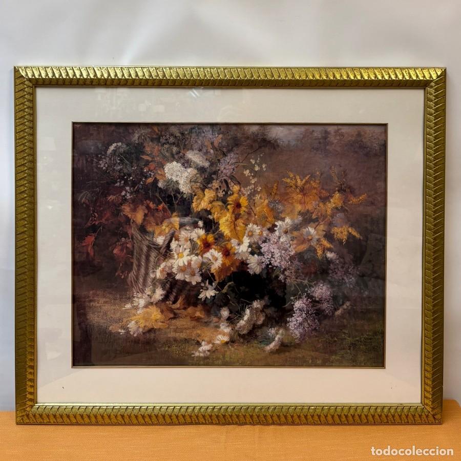 Antig&uuml;edades: L&aacute;mina Floral Enmarcada - Foto 1