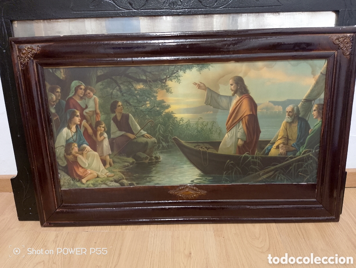 Antig&uuml;edades: Cuadro Jesucristo en barca - Foto 2