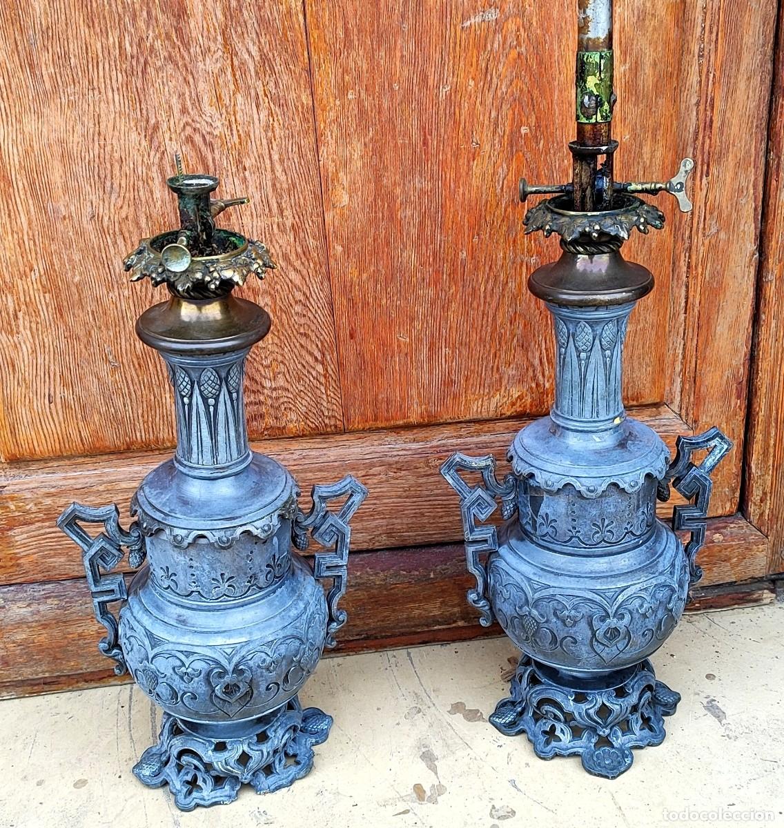 Antig&uuml;edades: Pareja de quinques de gas, en calamina - Foto 2