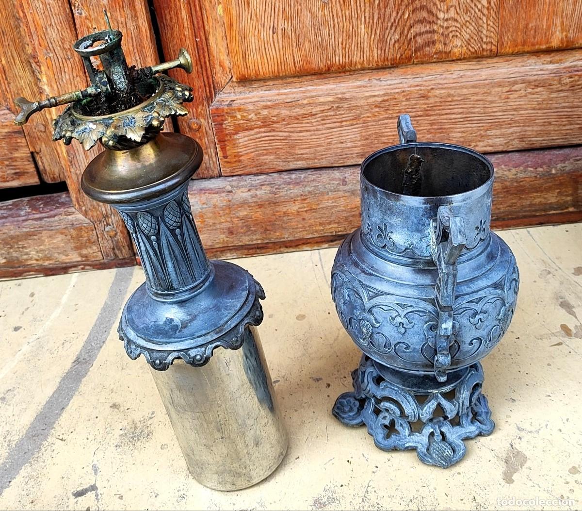Antig&uuml;edades: Pareja de quinques de gas, en calamina - Foto 4