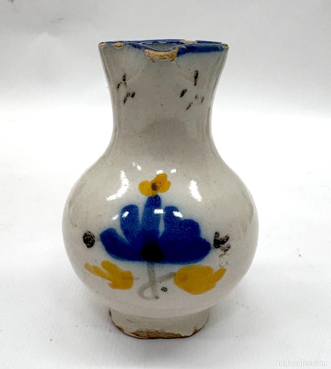 Oggetti Antichi: JARRA ANTIGUA DE CER&Aacute;MICA ESMALTADA A MANO CON DECORACI&Oacute;N FLORAL AZUL Y AMARILLA