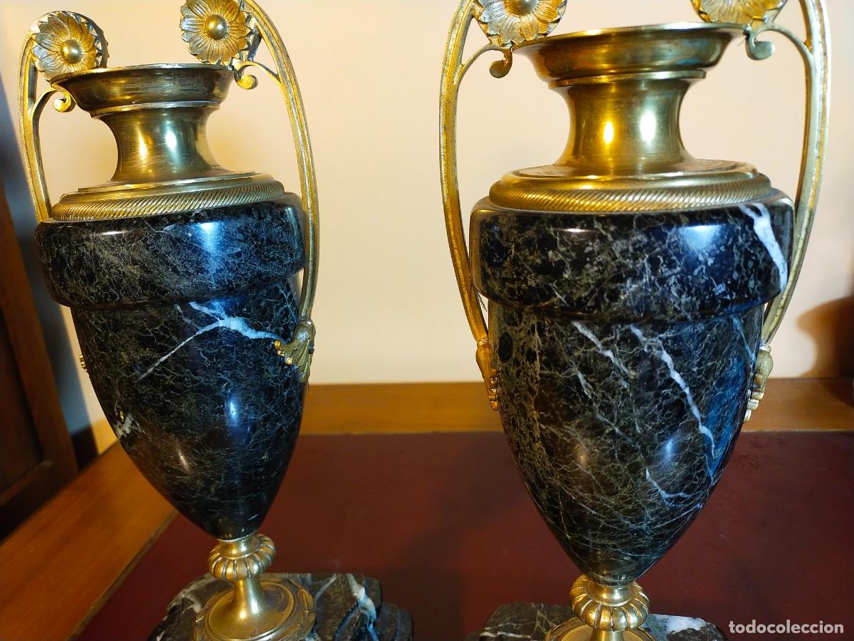 Antig&uuml;edades: Antigua pareja de copas m&aacute;rmol y bronce - Foto 4