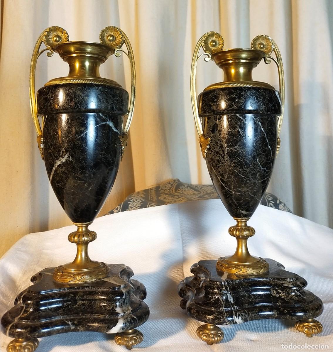 Antig&uuml;edades: Antigua pareja de copas m&aacute;rmol y bronce - Foto 5