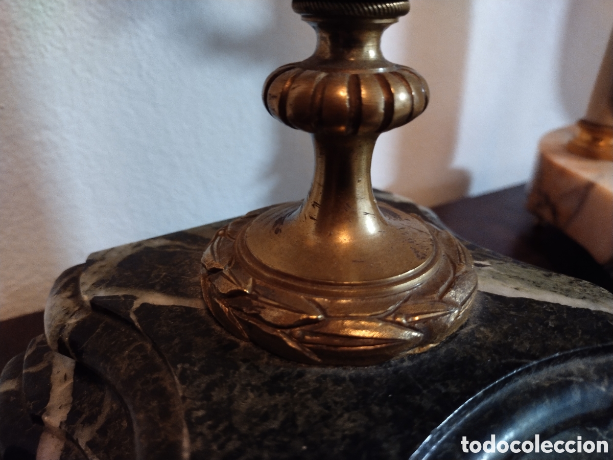 Antig&uuml;edades: Antigua pareja de copas m&aacute;rmol y bronce - Foto 8