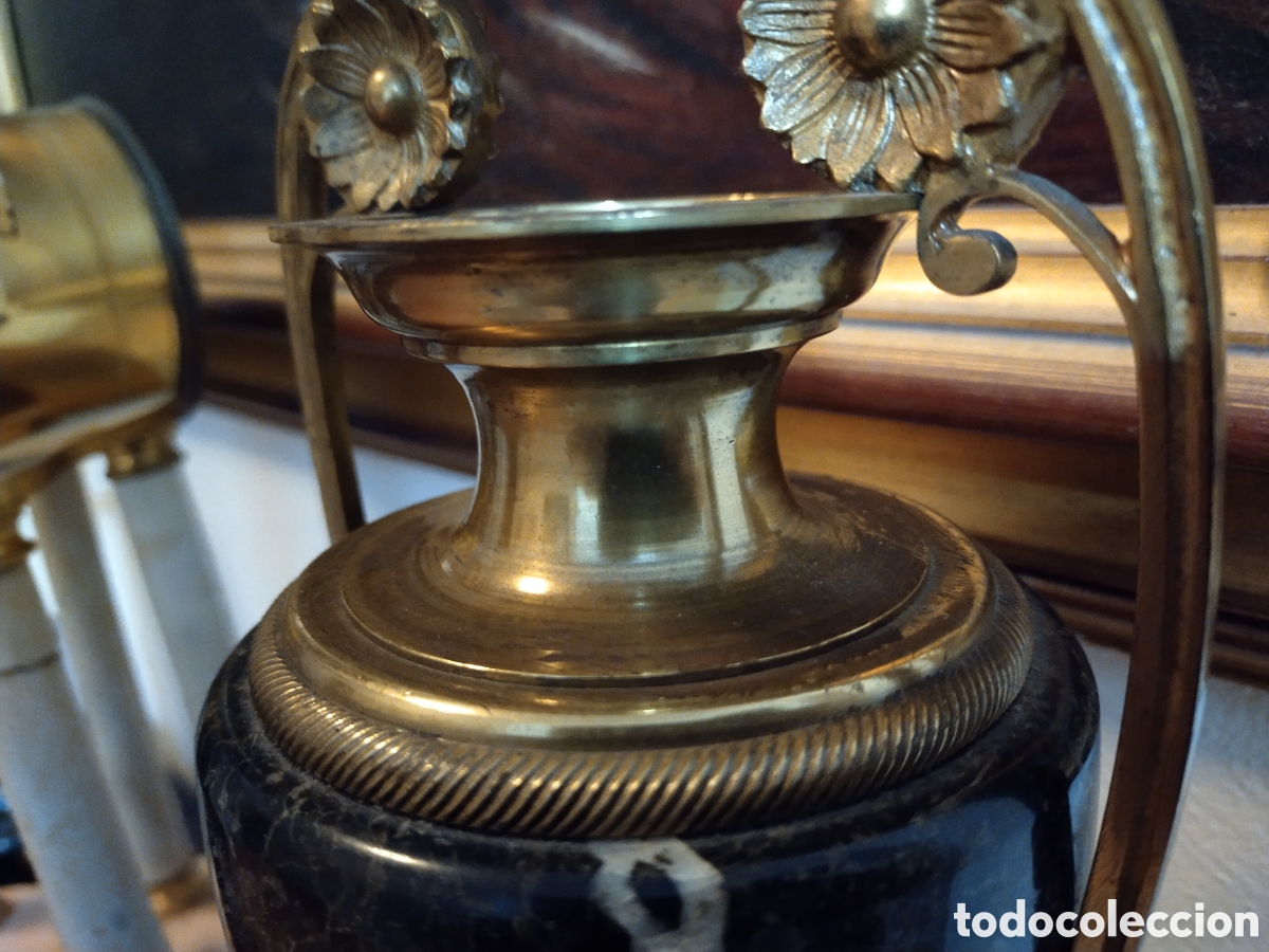Antig&uuml;edades: Antigua pareja de copas m&aacute;rmol y bronce - Foto 9