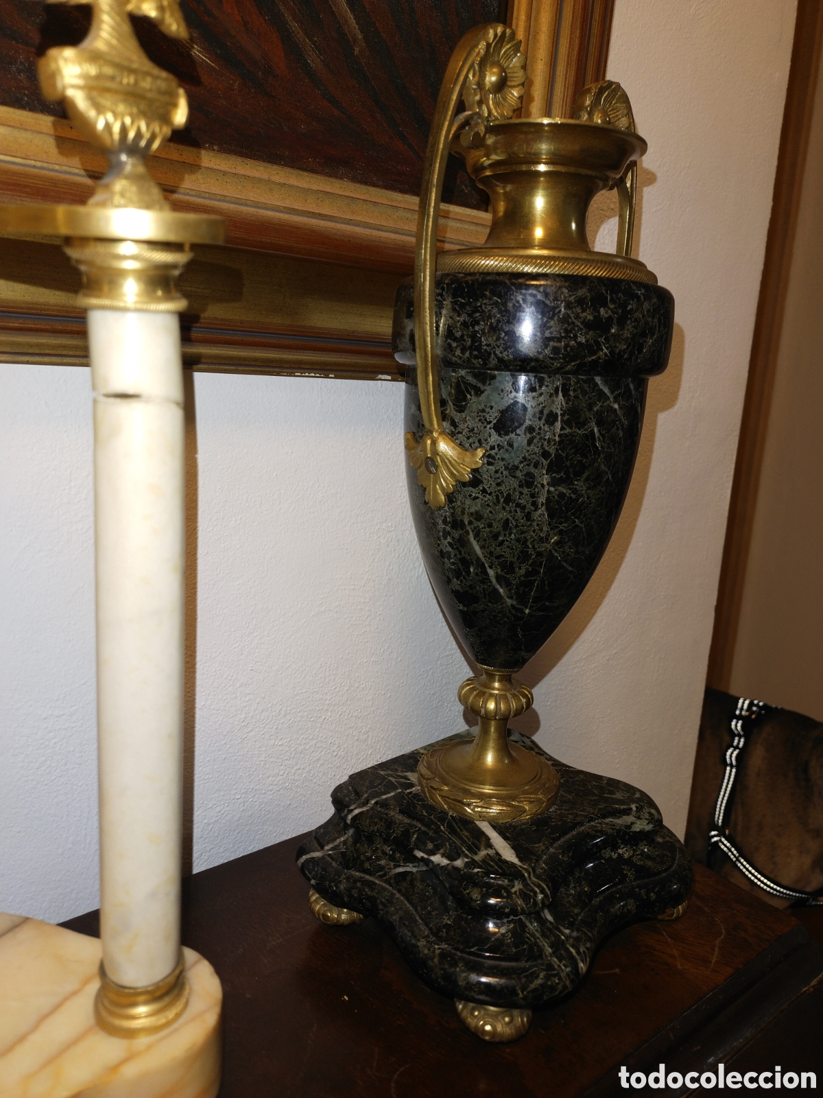 Antig&uuml;edades: Antigua pareja de copas m&aacute;rmol y bronce - Foto 11