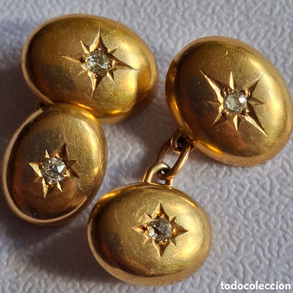 Antiquit&auml;ten: Gemelos de oro 18 kl. y brillantes. Pruebas realizadas. 10 gramos. S.XIX.