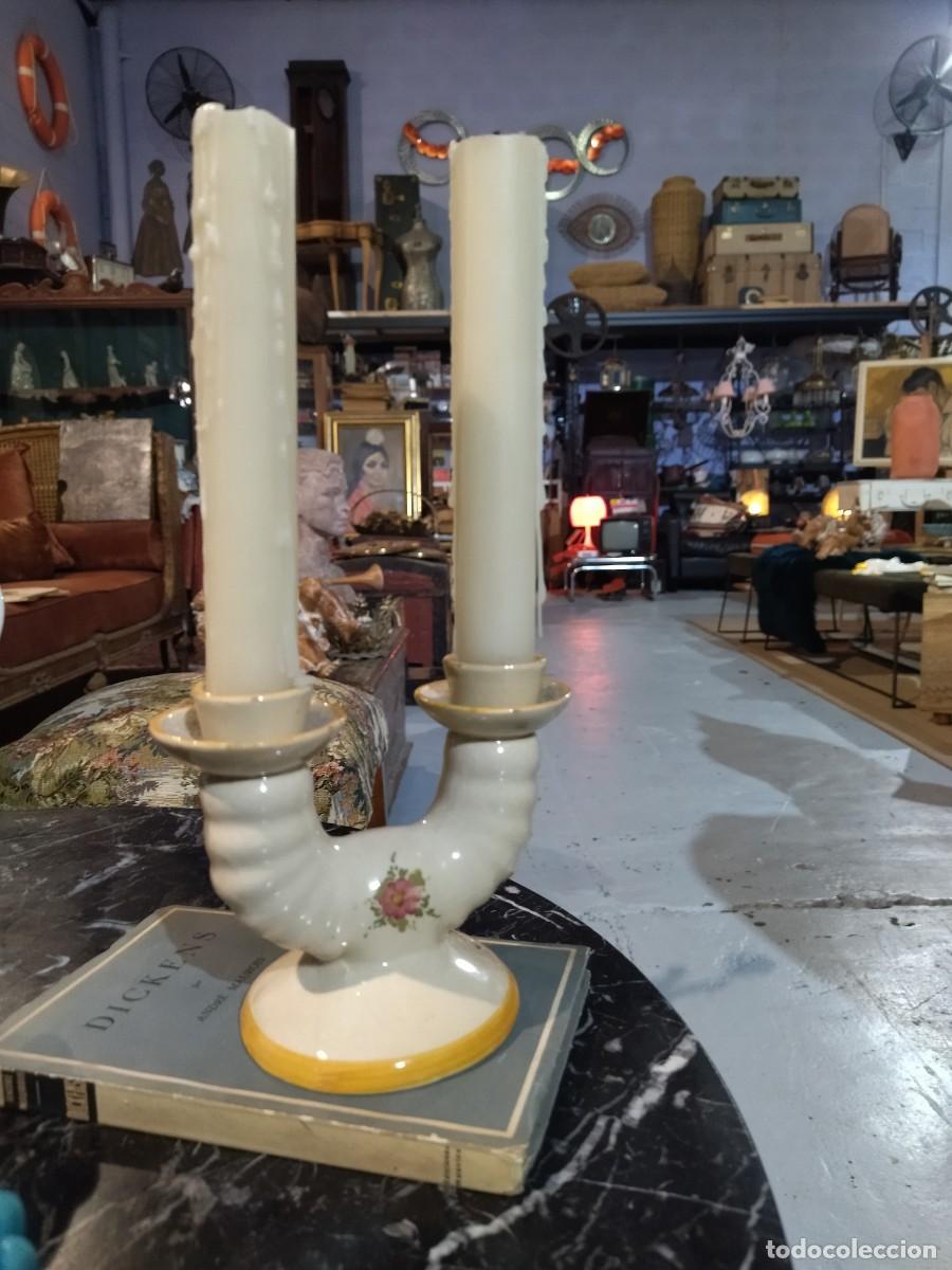 Antig&uuml;edades: Candelabro de cer&aacute;mica vintage - Foto 8